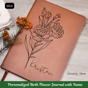 Personalized Birth Month Flower Journal with Name