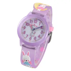 Lovely Bunny on the Moon 3D Cartoon Kids Watch 32mm Bigger Case Eco Friendly Japan Battery Gift Box Included Best Gift for Girls Watch