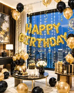 43pcs Gold "Happy Birthday" Balloon Set, 16" Foil Letters with Blue & Gold Latex Balloons, Romantic Birthday Party, Anniversary & Celebration Decorations