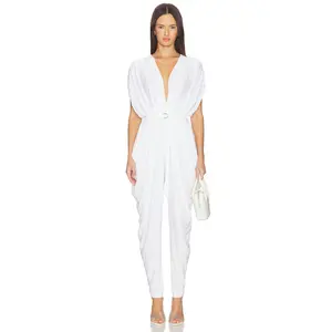 Norma Kamali Square Sleeve Waterfall Jumpsuit in Snow White