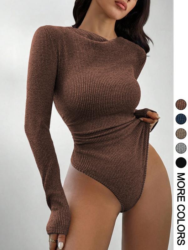Women's Fall Winter Textured Knit Long Sleeve Romper Bodysuit, Sexy Slim-Fitting One-Piece, Plain Pattern, Moderate Fabric Thickness Women's Fall Winter Textured Knit Long Sleeve Romper Bodysuit, Sexy Slim-Fitting One-Piece, Plain Pattern, Moderate Fabric Thickness