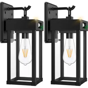 2 Pack Outdoor Solar Wall Light Fixtures With Dusk To Dawn Sensor,Large Size Black Outdoor Wall Lights with 3Lighting Modes,Exterior Waterproof Solar Wall Sconce Light for Outside,Garage(Black-2P)