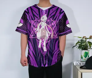 Mewtwo Baseball Jersey, Purple Graphic Jersey Shirt, Funny Button Up Summer Top, Cool Baseball Shirt, Mewtwo Shirt Gifts