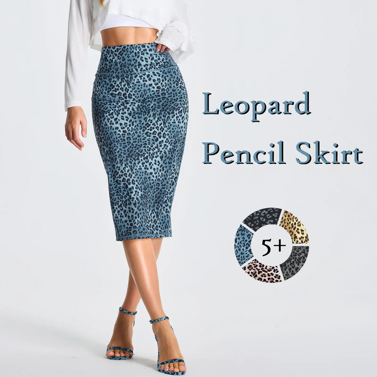 THE GYM PEOPLE Women's Leopard Midi Pencil Skirt - High Waisted Tummy Control  Bodycon Pencil Skirt with Back Slit, Stretchy Chic Streetwear Elegant Bottom