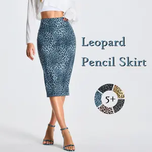 THE GYM PEOPLE Women's Leopard Midi Pencil Skirt - High Waisted Tummy Control  Bodycon Pencil Skirt with Back Slit, Stretchy Chic Streetwear