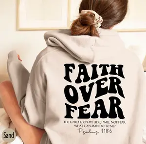Women's Christian Long Sleeve Hoodie - Casual Polyester-Silk Fabric, Bible Verse Print, Faith Over Fear Sweatshirt