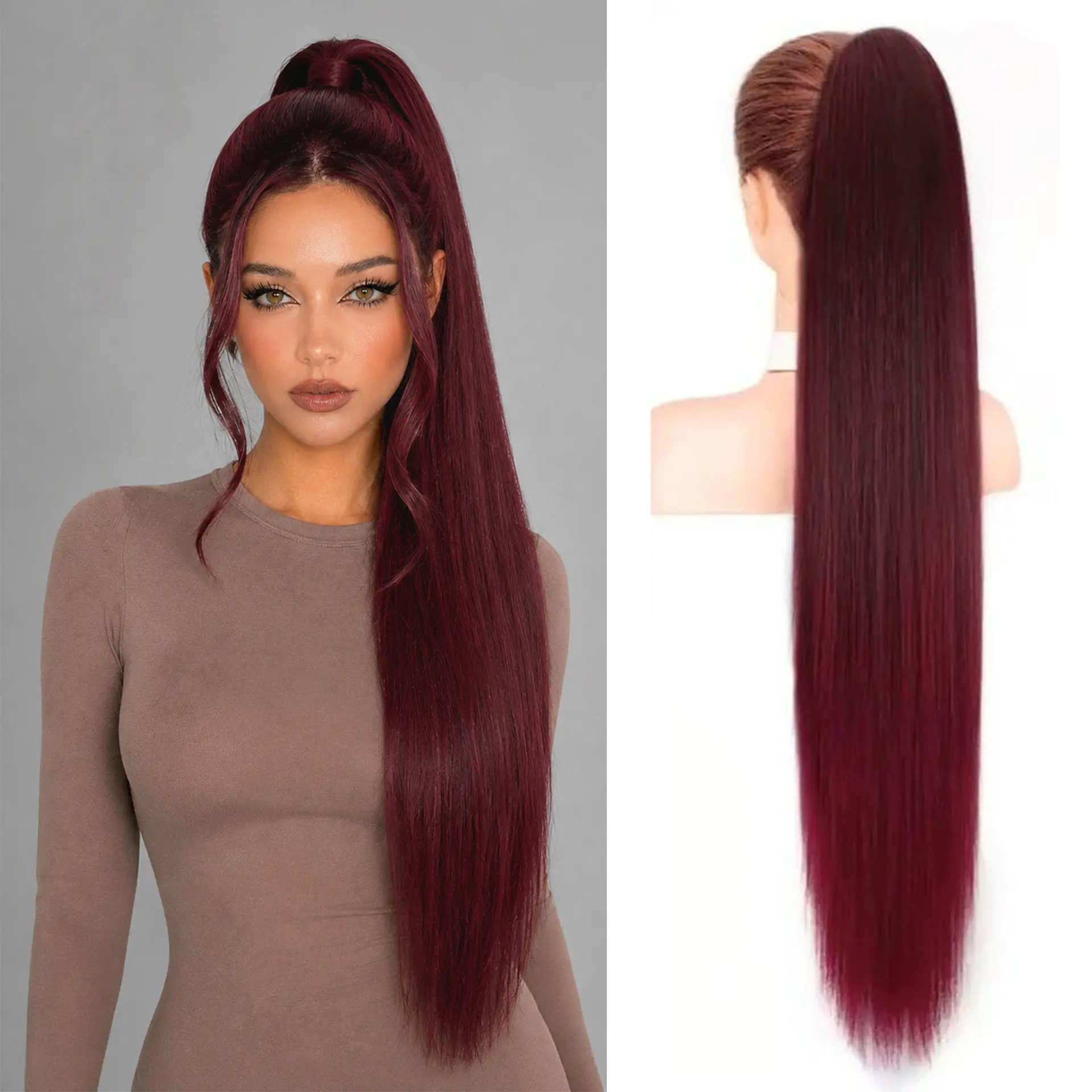 Ponytail Extension 30 Inch Claw Clip in Ponytail Hair Extensions Long Straight Hair Clip Extensions for Women Fluffy Natural Looking Synthetic Hairpiece for Daily Use