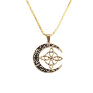 Meraki Nordic Viking Stainless Steel Chinese Knot Celtic Trinity Pendant Irish Moon Necklace Men Vintage Skull Pumpkin Pendant Necklace