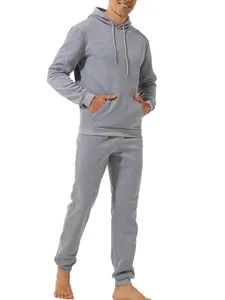 Two-piece Set Men's Solid Long Sleeve Thermal Lined Hoodie & Drawstring Waist Pants Loungewear, Casual Comfy Elastic Waist Pocket Design Sleepwear Set for Fall & Winter, Men's Sleepwear for Indoor Wear, Pajamas