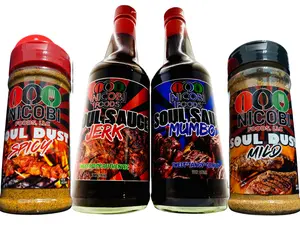 Nicobi Foods Full Soul Pack – Soul Sauce Mumbo, Soul Sauce Jerk, Soul Dust Mild & Soul Dust Spicy, Sweet to Bold Flavor Combo (10 fl oz & 5 oz)