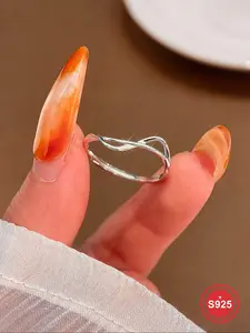 925 Sterling Silver Irregular Line Design Adjustable Ring, Fashion Jewelry for Party, Daily Decor, Trendy All-match & Exquisite Jewelry for Birthday Gift