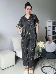 Mulberry Silk Vintage Button Down Short Sleeve Pajama Set with Matching Scrunchie for Comfortable Sleepwear Silky Comfort Classic Button Down Top & Matching Scrunchie