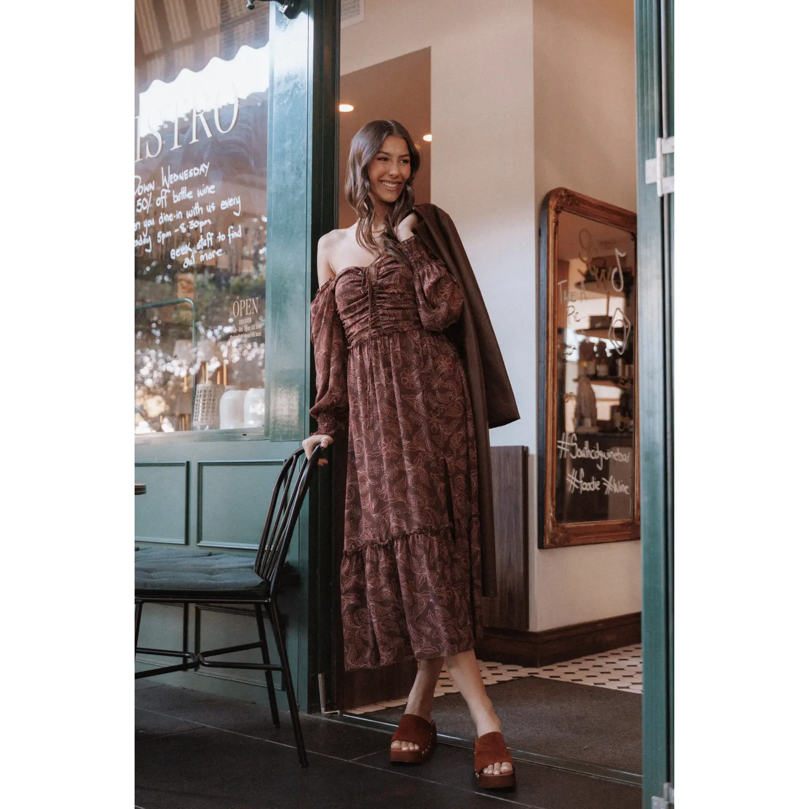 Keziah Long Sleeve Maxi Dress - Burgundy Paisley