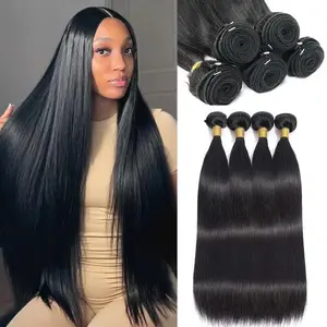Gefily [14A]  Premium Brazilian human Hair Weave 4 Bundle 14A Virgin Human Hair Bundles 16-30 Inch for Women Natural Black Wavy Human Hair Extensions Straight Bundles Unprocessed Human Hair