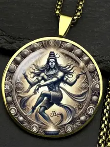 2D Flat Design - 1 Piece, Dancing Shiva Necklace - Elegant Indian Dancing God Pendant, Zinc Alloy Metal Necklace, Chakra Circle Necklace, Suitable for Ramadan, Maha Shivaratri, Indian Weddings, Indian Religious Gifts, Thanksgiving, Christmas, Halloween