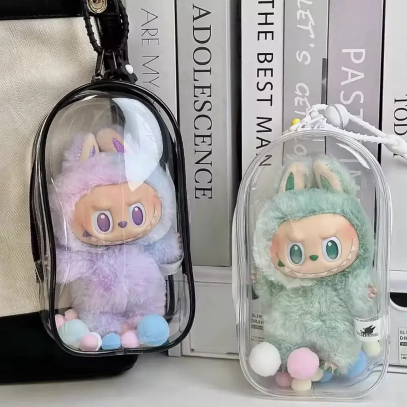 Labubu Colorful Transparent Protector Case Organizer Box for 17CM Labubu V3 Dolls Outdoor Display Bag with Zipper Closure