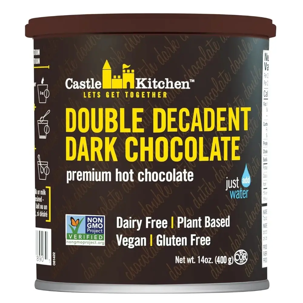 Castle Kitchen Double Decadent Dark Hot Chocolate Mix - Winter Favorite - Vegan, Plant Based, Gluten Free, Dairy Free, Non-GMO Project Verified, Kosher, Just Add Water - 14 oz