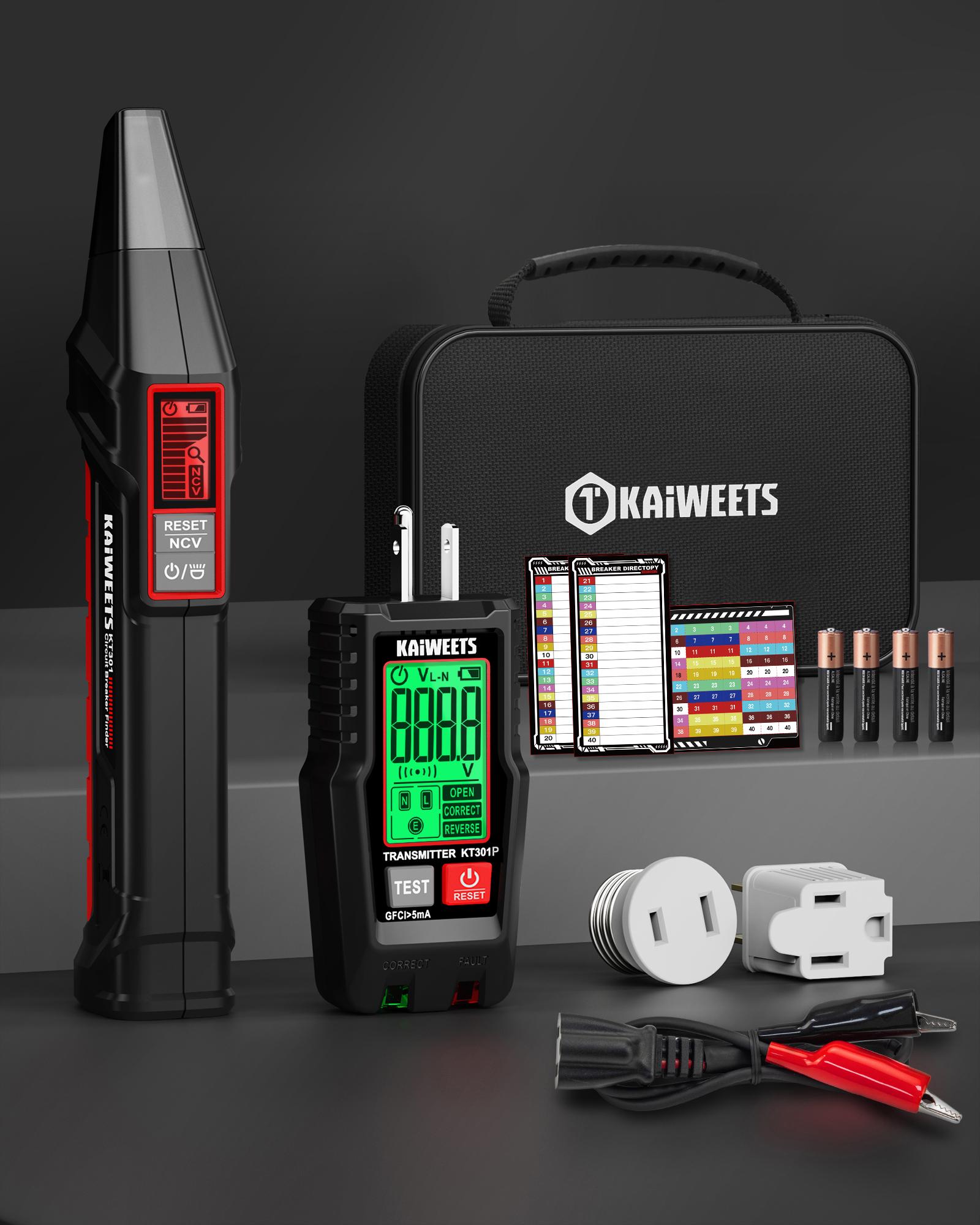 KAIWEETS AC Circuit Breaker Finder Tool with Alert LCD Display, 2-Piece Set Electric Tester and Voltage Tester with Transmitter and Receiver, NCV Function & Flashlight, Non-Contact Cable Tester and Integrated GFCI Outlet Tester, Tool Kit summervibes