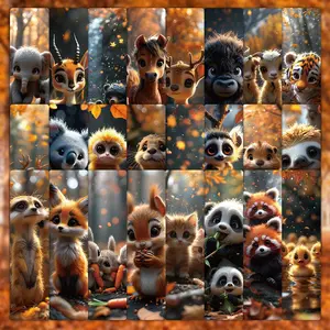 24pcs Autumn Animal Non Repetitive Series Simple Handheld Booklet Creative Paper Bookmarks Small Cards Book Decoration Cards Reading Label Cards