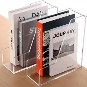 Magazine Holder, Clear  Desk Organizers, File Organizer for Desk, Magazine Rack- Desktop Book Storage -Independent Vertical 1 Space-2 Pack