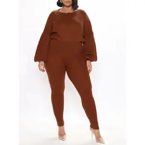 LADY'S Plain Wool Sweater Set with Pants - Long Sleeve Drop Shoulder Casual Stylish All Seasons Medium Length Comfortable Cozy Wool Material Women's Wear Style