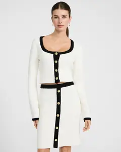 Express Tipped High Waisted Novelty Button Mini Sweater Skirt