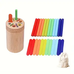 Wooden Color Sorting Ice Cream Stick and Coin Cup Set, Hand-Eye Coordination Training Toy, Birthday Gift, Christmas and Easter Present