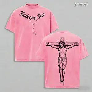 "Faith Over Fear" Washed Christian Graphic Tee | Oversized Cotton Streetwear | Aesthetic Bible Verse Gymwear & Church Outfit Gift