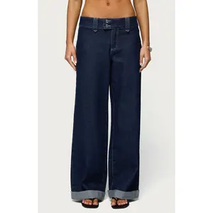 Edikted Women's Cuffed Low Rise Straight Leg Jeans