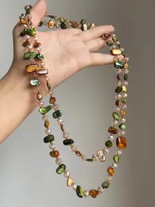 Boho Vintage Long Necklace with Irregular Beads, Colorful Shell Design, Perfect for Parties & Holidays, Women's Fashion Jewelry, Boho Style Necklace