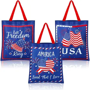 15 Pcs Patriotic Tote Bags Memorial Day 15 x 17 Inch Extra Large Non Woven Bags with Handle Red Blue White 250th Anniversary Flag Tote for 4th of July Independence Veteran Day Party
