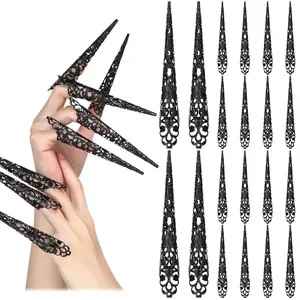 20 Packs halloween Finger Nail Claw Rings Ancient Queen Fingernail Claw Metal Finger Knuckle Claw for Halloween Women Cosplay Costume Drama Dance Show