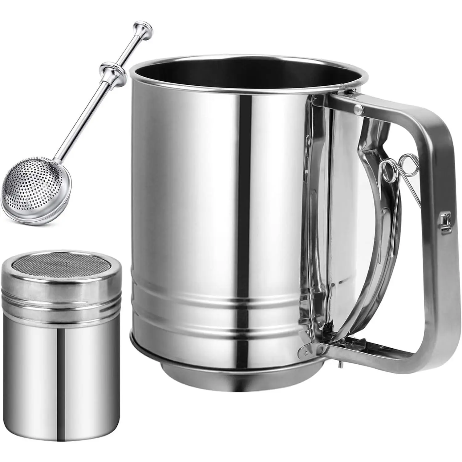 Stainless Steel 3-Cup Capacity 3-in-1 Multi-Use Bakeware, Flour Sifter & Powdered Sugar Shaker Duster for Home Baking Cakes, Pastries, Party Supplies, Kitchen