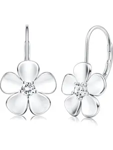 2 Pcs 925 Sterling Silver Flower Hoop Earrings for Women 18K White Gold Plated Plumeria Flower Dangle Earrings Hypoallergenic Leverback Earrings Flower Stud Earrings for Sensitive Ears Valentine's Day Jewelry Gifts