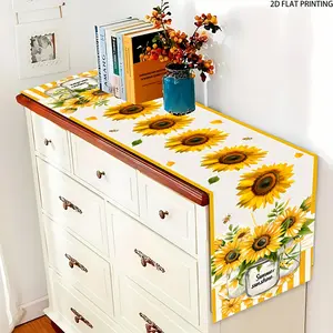 2D flat printing, 1-piece yellow sunflower summer tablecloth, seasonal plant holiday kitchen tablecloth, party desktop decoration, kitchen decoration, durable linen material, Rectangle tablecloth