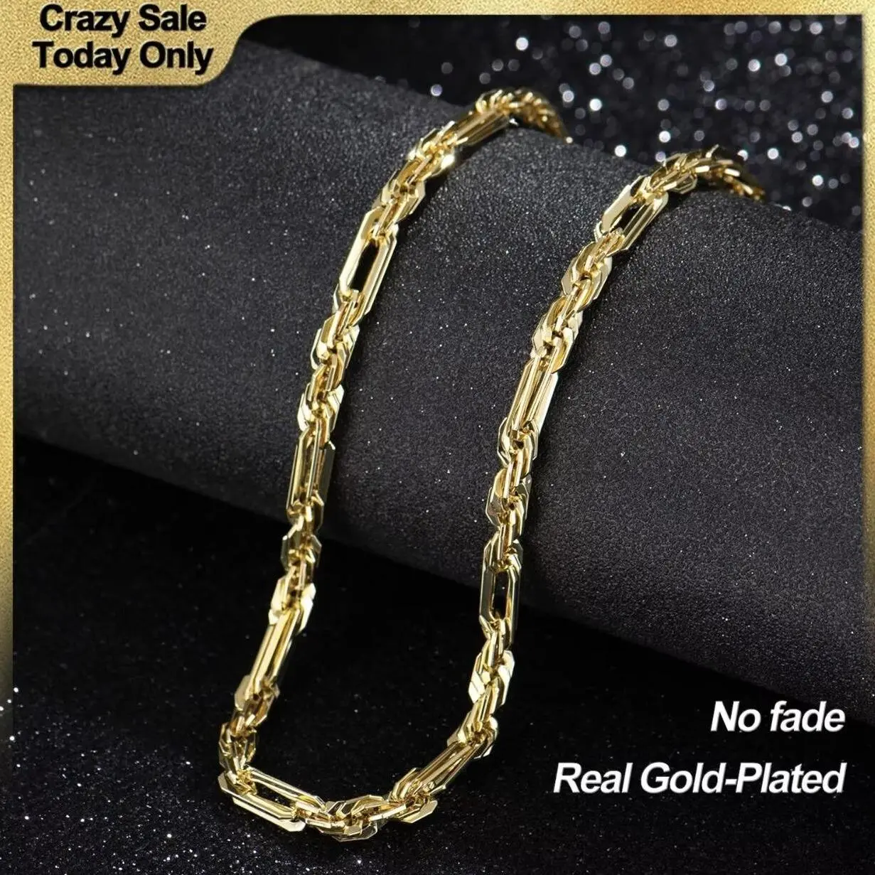 Men's 18K Gold-Plated Milano Rope Chain Necklace Multi-Angle Reflective Shine Fashionable Gift