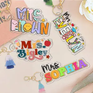 Personalized Teacher Gift, Custom Alphabet Teacher Name Keychain With Tassel, School Backpack Teacher Name Tag, Teacher Appreciation Gifts (NO Tassel)