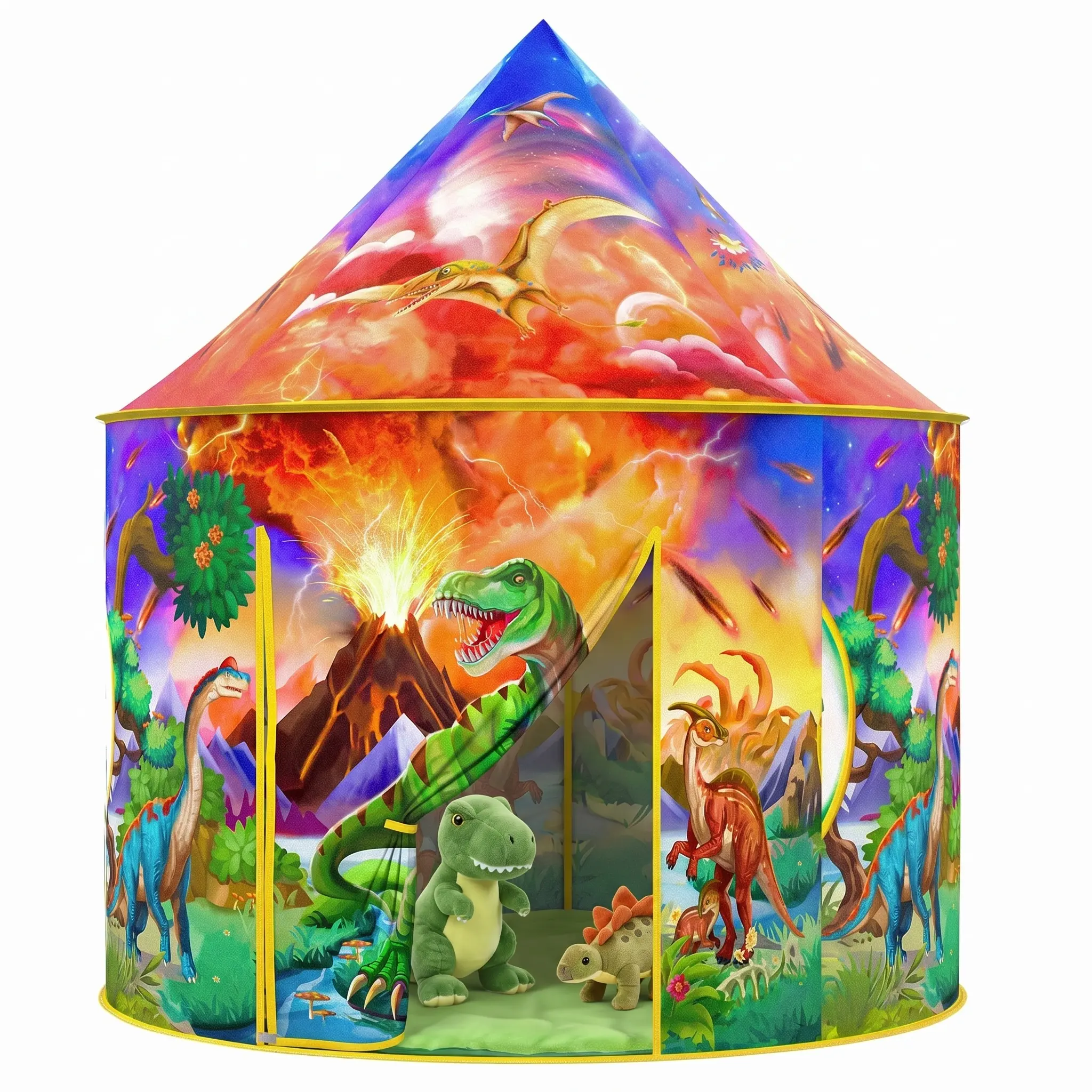 Dinosaur Kids Play Tent – 50-inch Jurassic World Themed Pop-Up Tent, Breathable Design for Indoor/Outdoor Play.Large Dinosaur Dome Tent for Kids – Sturdy Structure, Vivid Dino & Volcano Print