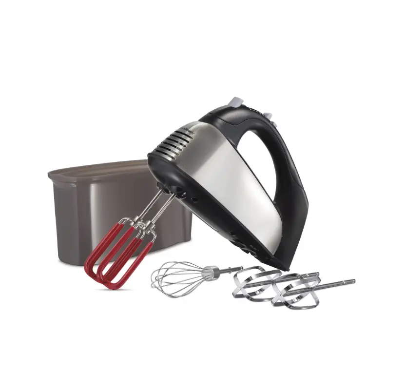 Hamilton Beach 6-Speed Hand Mixer with SoftScrape Beaters, 5 Attachments & Case, Mixer for Kitchen, Black
