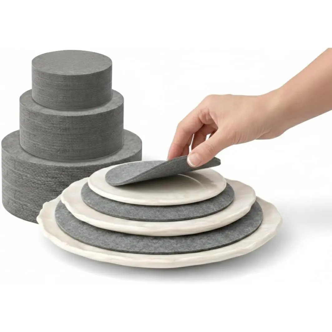 96 Grey Felt Plate Divider Separator Pads 3 Cut-to-Fit Sizes for Fine China Porcelain Plates Protect From Scratch Chip Breakage During Storage