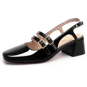 Women's Mary Jane Chunky Low Heels Slingback Pumps Closed Square Toe Wedding Dress Shoes, Square Toe, Block Heel, Vintage Style