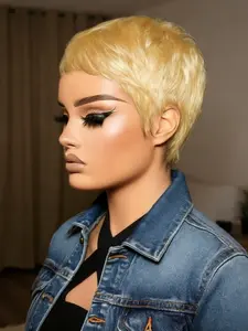 Women's Pixie Cut Wig, Human Hair Layered Design, Straight & Curly Options, Short Wigs for Daily Use, Machine-Made Quality