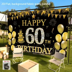 1pc Golden Birthday Party Banner - Elegant Black & Golden Birthday Decoration with Happy Birthday Text, Large Numerals - Durable Polyester Fabric Backdrop for 60th Birthday, Anniversary, Wedding, Corporate Events