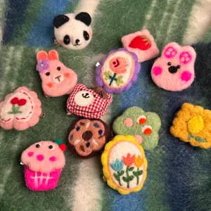 100% Handmade Wool Felt Animal Rabbit & Flower & Ice Cream Brooches, Pins & Clip - Ideal for Birthday Gifts & Kawaii