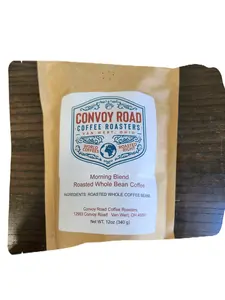Convoy Road Coffee Roasters Morning Blend Whole Bean Medium Dark Roast Arabica Beans from Brazil Costa Rica & Papua New Guinea 12oz Fresh Roasted Smooth Flavor