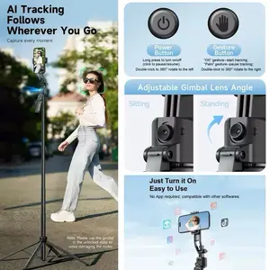 Al Selfie Stick Tripod With Automatic Facialtracking, 360°rotation And Dual Ring Fill Light