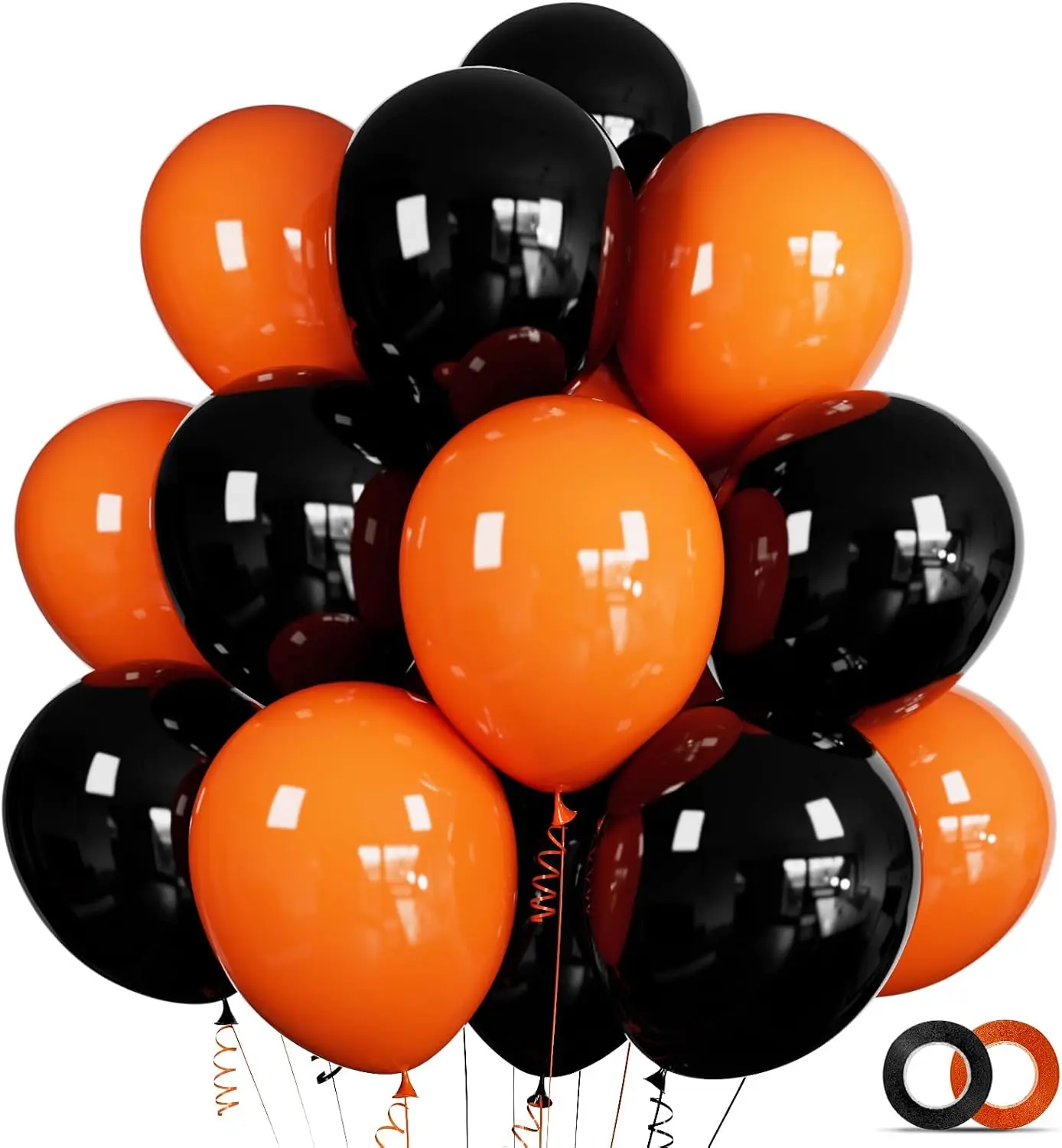 100 Pcs 12 in Colorful Shiny Black and Orange Latex Balloons, Halloween Festive Party Decor Supplies, Decorations for Room