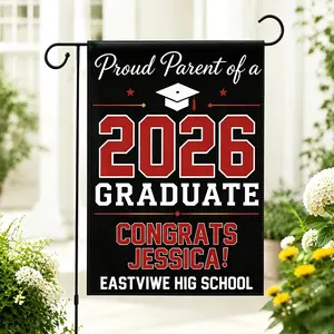 Personalized 2026 Graduation Garden Flag, Proud Parent of a Graduate Banner, Custom Name & School Graduation Decor, Gift from Mom Dad (Pole, Hooks, Or Fasteners Are Not Included)