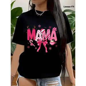 Christmas Mama Party Shirt, Women's Funny Christmas Mom T-Shirt, Holiday Colors, Christmas Mama Graphic Tee, Festive Element Shirt, Comfortable Round Neck Short Sleeve Top, Perfect Gifts For Grandmother Or Mother