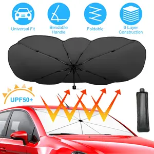 One-Click Foldable Car Sun Umbrella 57"x33", Premium Titanium Silver Sun Blocker, Keep Your Car Cool, Universal Fit for SUV & Trucks